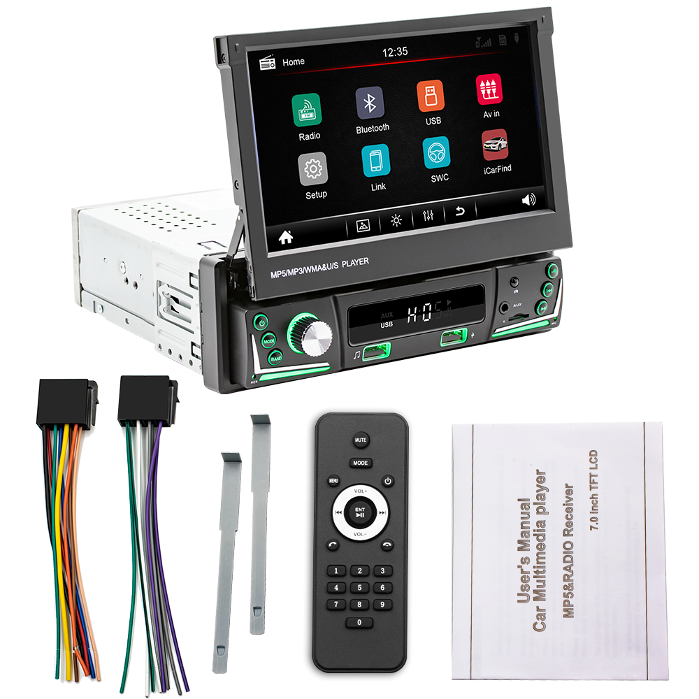 Universal Multimedia Touch Screen TV Lcd Mp5 Player Rearview Mirror Video Monitor Car Radio 7 Inch Retractable Car DVD player
