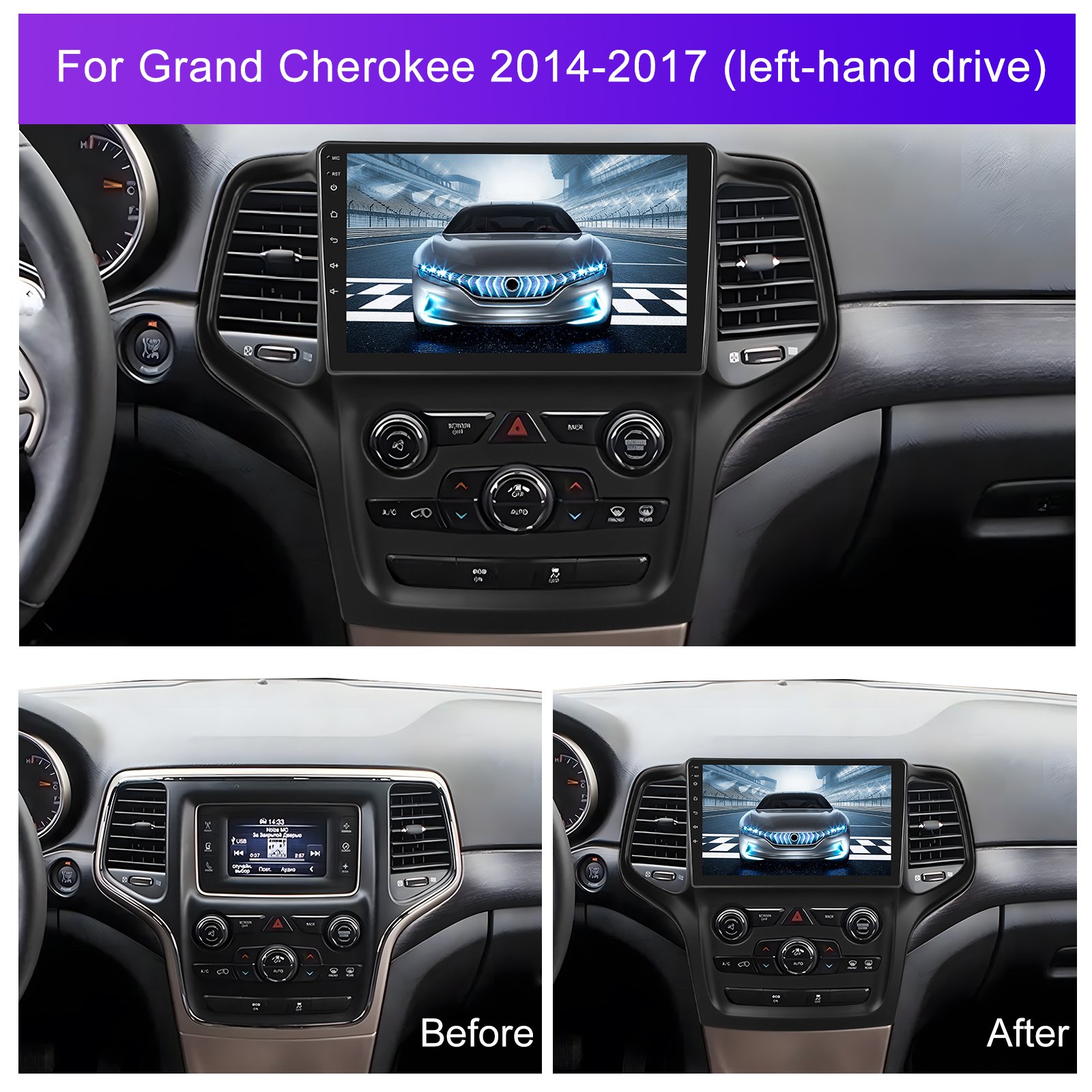 Podofo Double Din 9 Inch Android Car Stereo Car Radio Carplay Android Auto for Jeep Grand Cherokee 2014-2017 GPS RDS HIFI