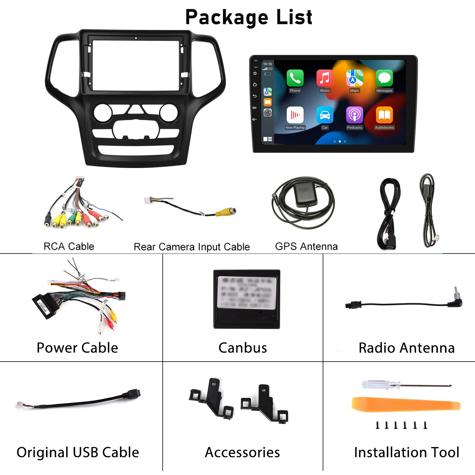 Podofo Double Din 9 Inch Android Car Stereo Car Radio Carplay Android Auto for Jeep Grand Cherokee 2014-2017 GPS RDS HIFI