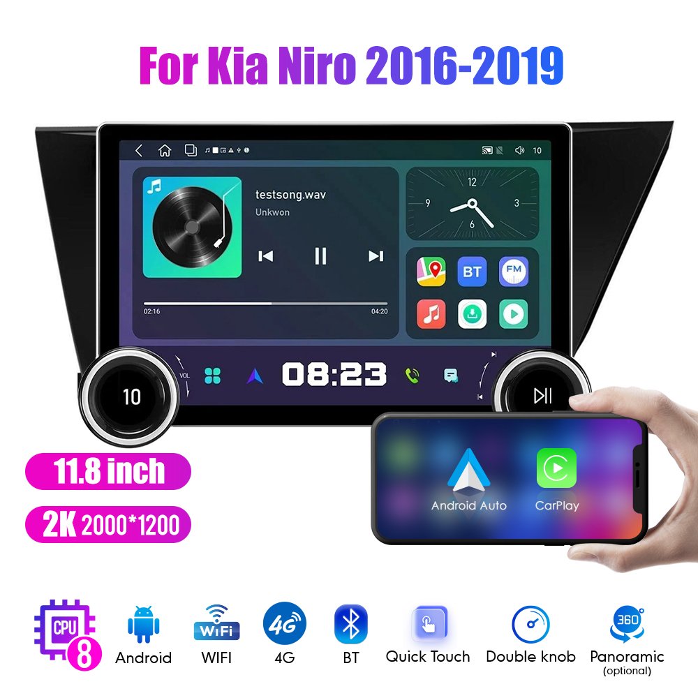 11.8Inch Car Radio For Kia Niro 2016 2017 2018 2019 DIAMOND 2K QLED Screen 2Din Android Car Stereo Car DVD Player Carplay DSP