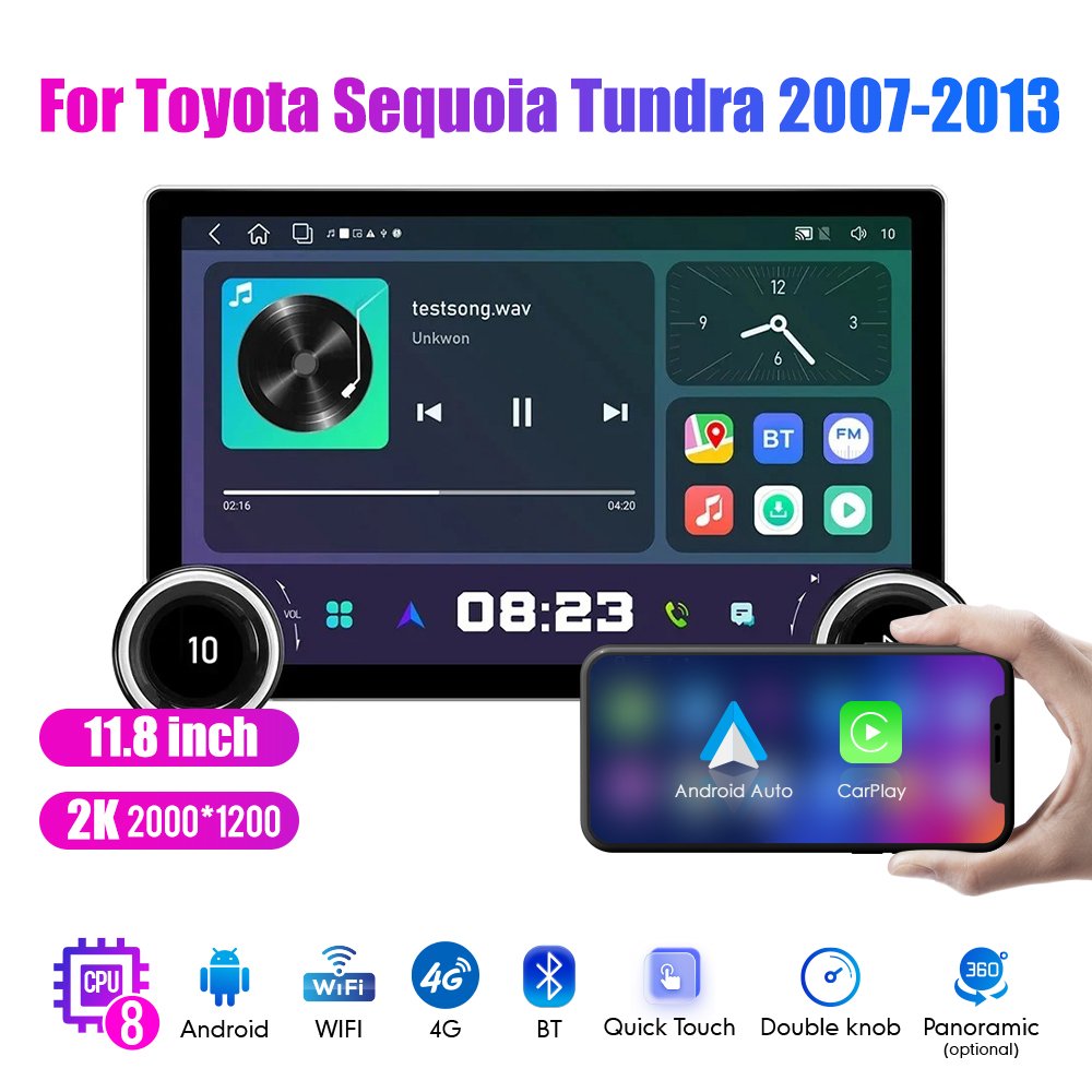 11.8Inch 2Din Android Car Radio For Toyota Sequoia Tundra 2007-13 2K QLED Screen Car Stereo Car DVD Player Carplay Android Auto