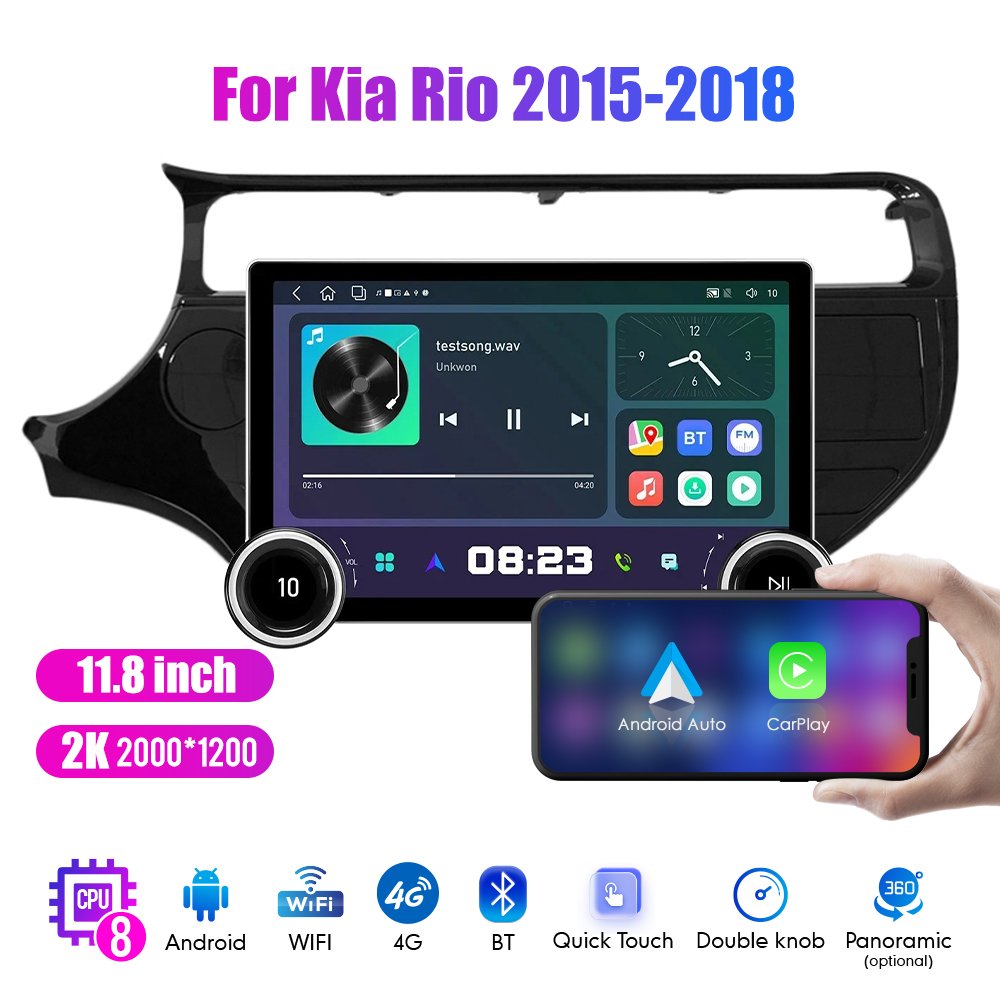 11.8Inch Car Radio For Kia Rio 2015 2016 2017 2018 DIAMOND 2K QLED Screen 2Din Android Car Stereo Car DVD Player Carplay DSP