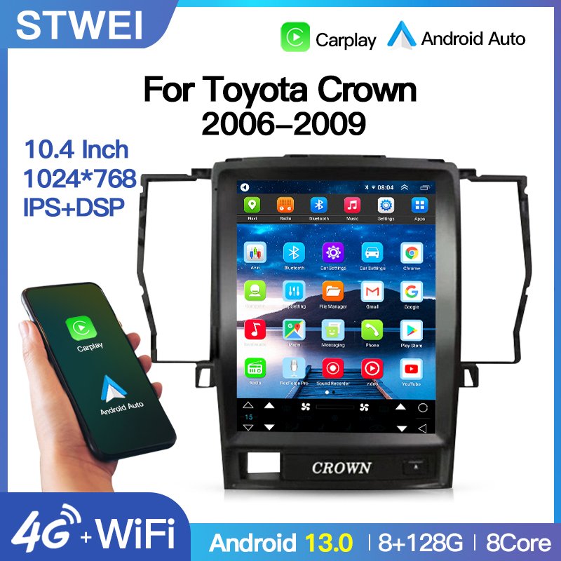 For Toyota Crown 2006-2009 Car Radio 4G Video Navi GPS RDS DSP Stereo Multimedia BT Player WIFI Android Auto Carplay For Tesla