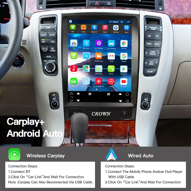 For Toyota Crown 2006-2009 Car Radio 4G Video Navi GPS RDS DSP Stereo Multimedia BT Player WIFI Android Auto Carplay For Tesla