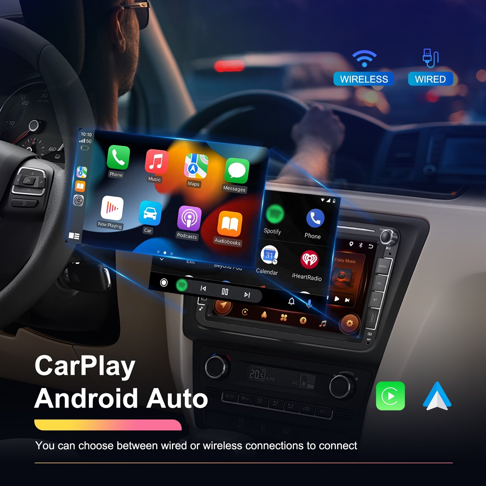 Podofo 8 inch Android Double Din Carplay Android Auto 2+64G GPS WIFI FM RDS EQ Car Stereo Radio For VW/SAGITAR/JATTA/JETTA