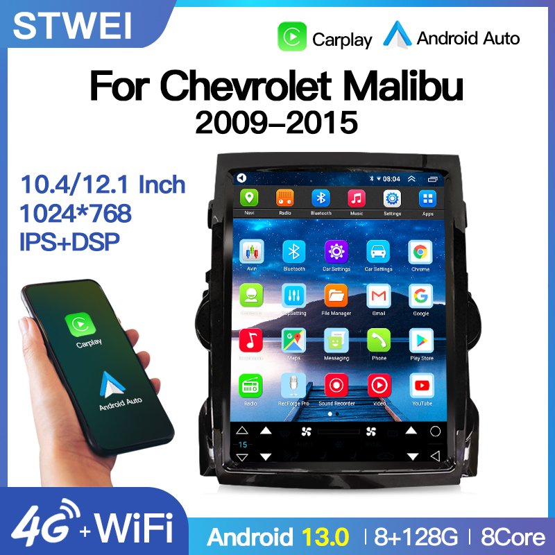 8 Core Android 13 Car DVD BT Player GPS Stereo For Chevrolet MALIBU 2009-2015 Tesla Style Screen Radio Multimedia Video 4G Wifi