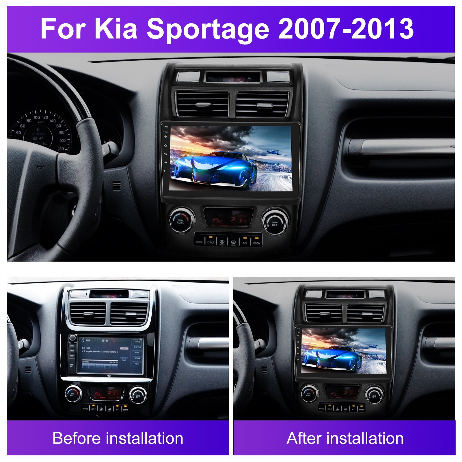 Podofo 9'' Car Radio Android Carplay Android Auto 2+64G/1+32G GPS RDS HIFI with AHD Camera For KIA Sportage 2007-2013