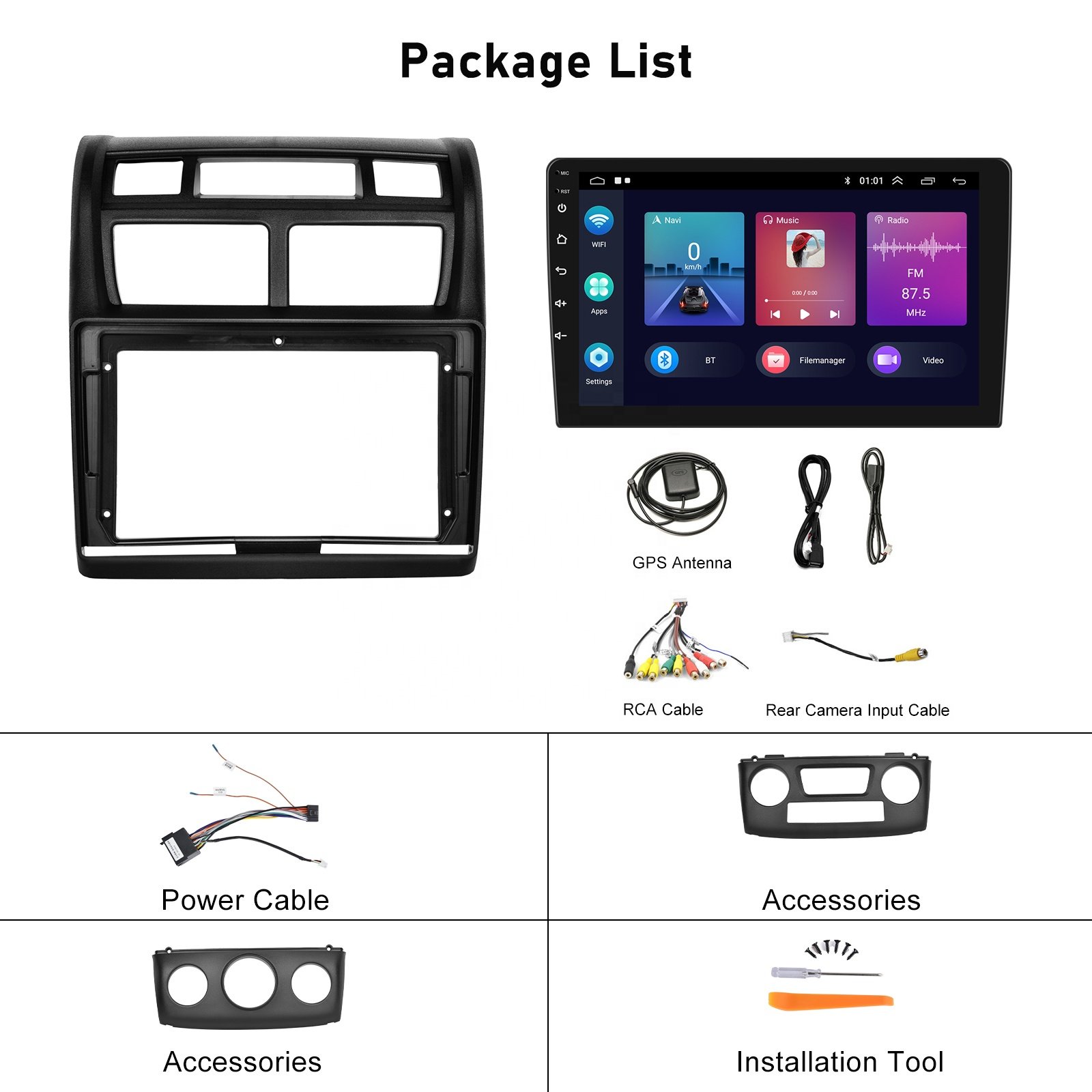 Podofo 9'' Car Radio Android Carplay Android Auto 2+64G/1+32G GPS RDS HIFI with AHD Camera For KIA Sportage 2007-2013