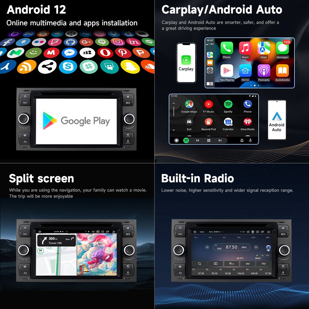 7"Android10.0 Car DVD player car radio navi stereo GPS for Ford C/S-Max Galaxy Kuga Focus Transit/Mondeo with DSP/carplay