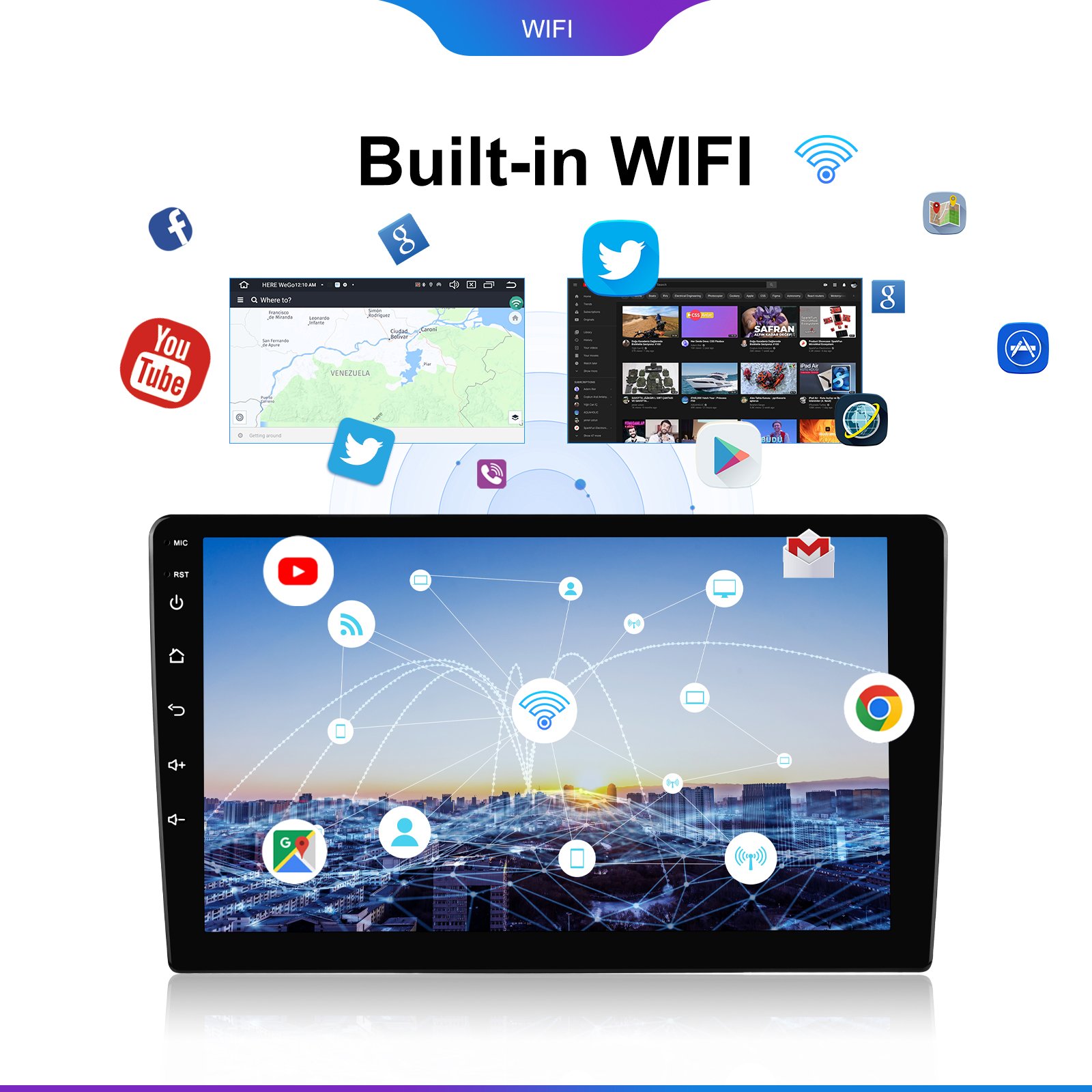 Podofo Android 2+64/4+64G 10.1'' 4+4Core Double Din Car Stereo Wireless Carplay Wifi GPS BT FM RDS IPS Touch Screen Car Radio