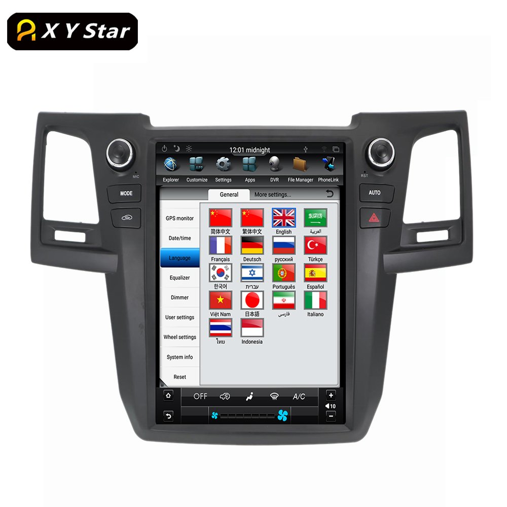 12.1 Inch Vertical Touch Screen Multimedia Android Car Dvd Player Fortuner HILUX 05-15 Manual AC