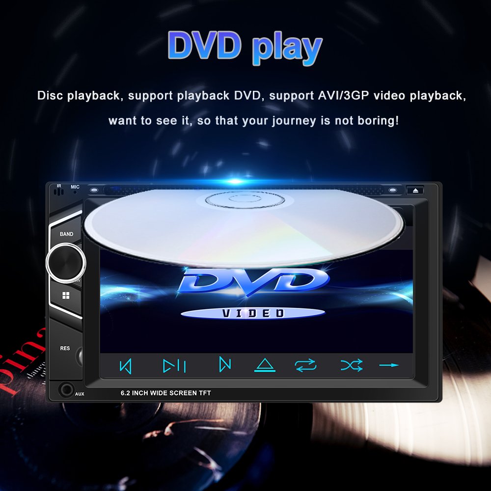 Podofo 6.2'' Double Din MP5 Car DVD Player Carplay Android Auto Car Stereo Radio Autoestereo FM BT HD car stereo +Remote Control