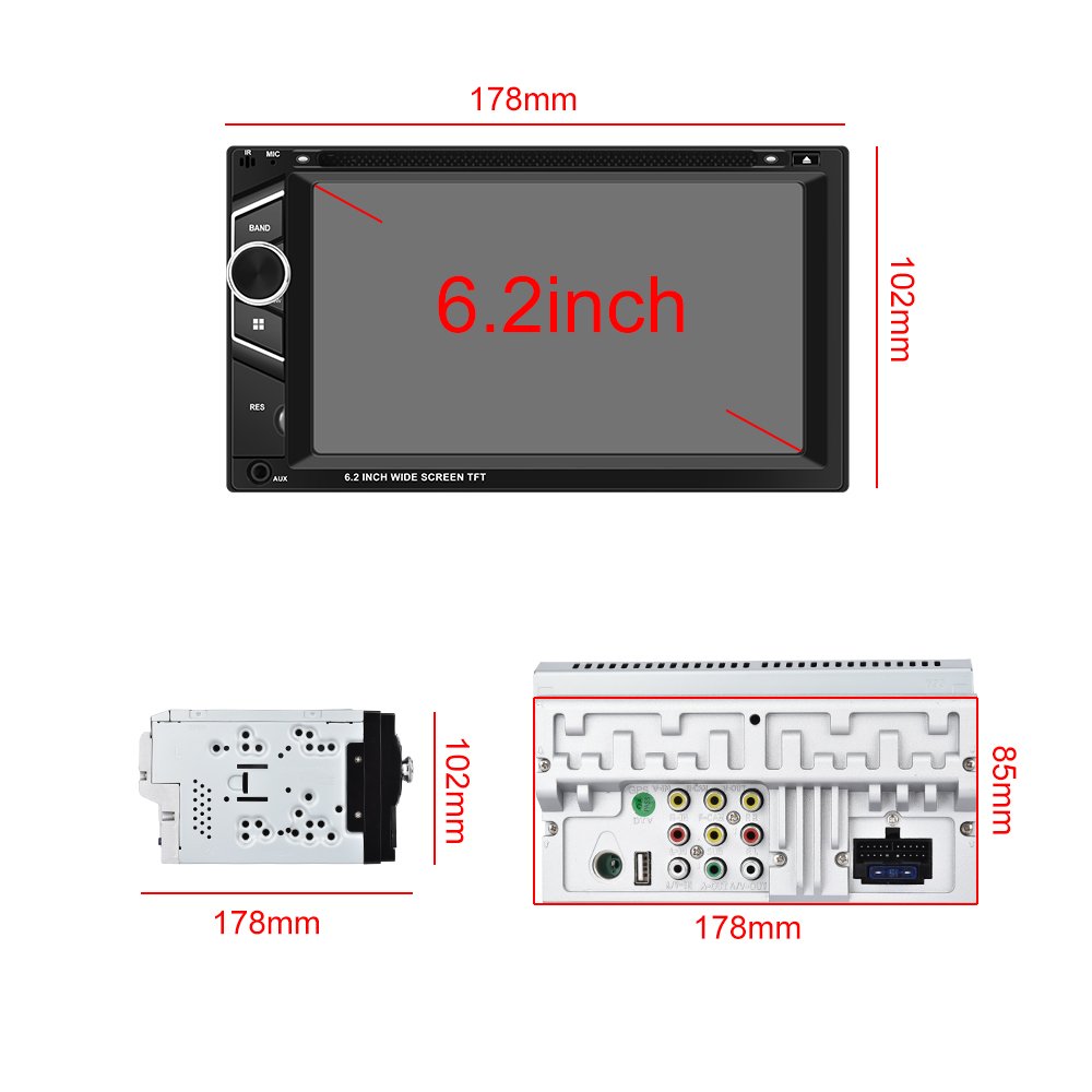 Podofo 6.2'' Double Din MP5 Car DVD Player Carplay Android Auto Car Stereo Radio Autoestereo FM BT HD car stereo +Remote Control