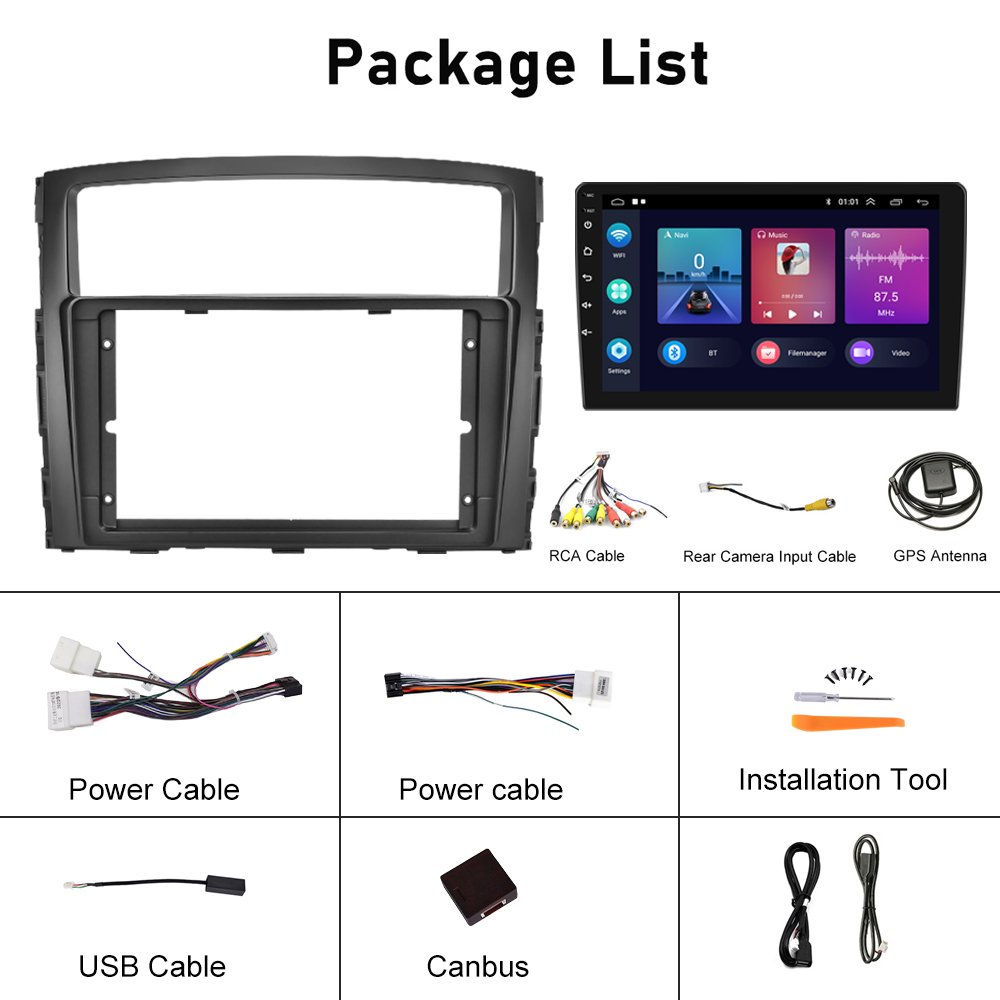 (AU Stock) Podofo 9'' Car Radio Android Carplay Android Auto GPS RDS HIFI Support AHD Camera For Mitsubishi PAJERO 2006-2017