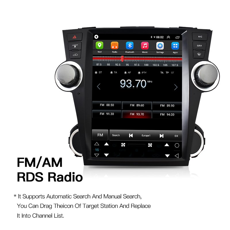12.1" For Toyota Highlander 2009-2013Android 13 Car Radio For Tesla Vertical Screen Navigation Stereo Multimedia Player GPS