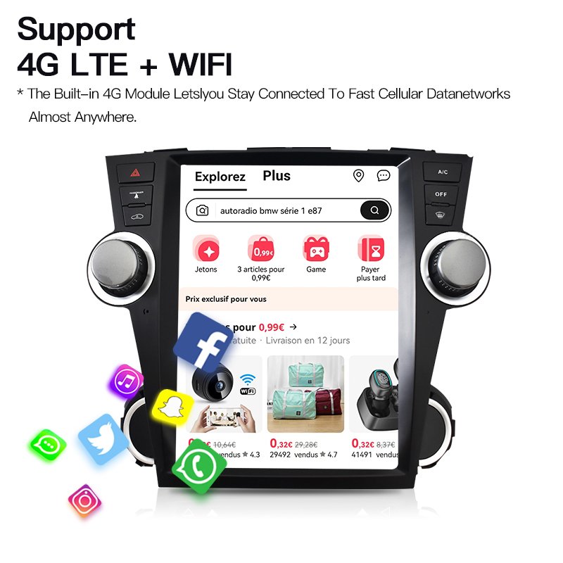 12.1" For Toyota Highlander 2009-2013Android 13 Car Radio For Tesla Vertical Screen Navigation Stereo Multimedia Player GPS