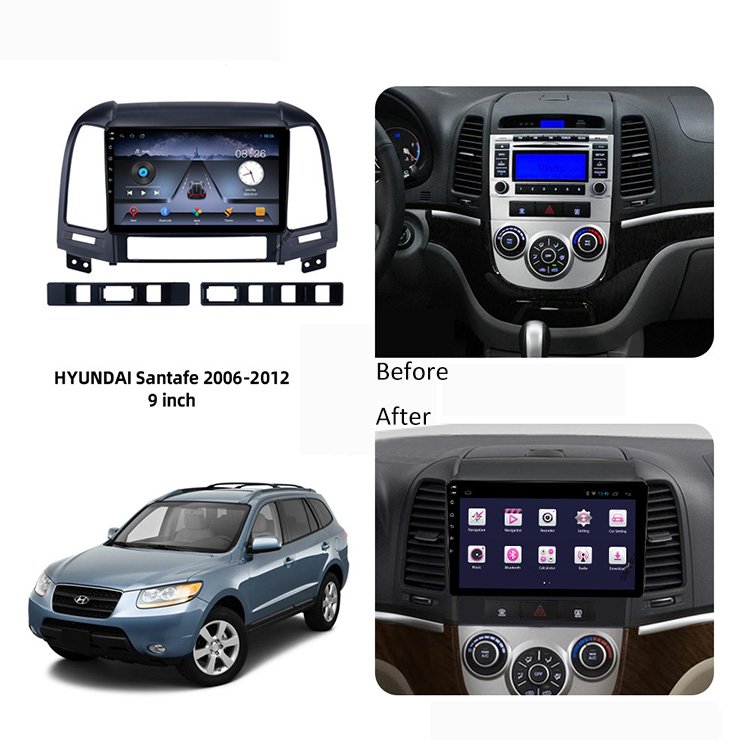 4 Core Touch Screen 9 Inch Car Gps Navigation Multimedia Android Radio Player For Hyundai Santafe 2006 2007 2008 2009 2010~2012
