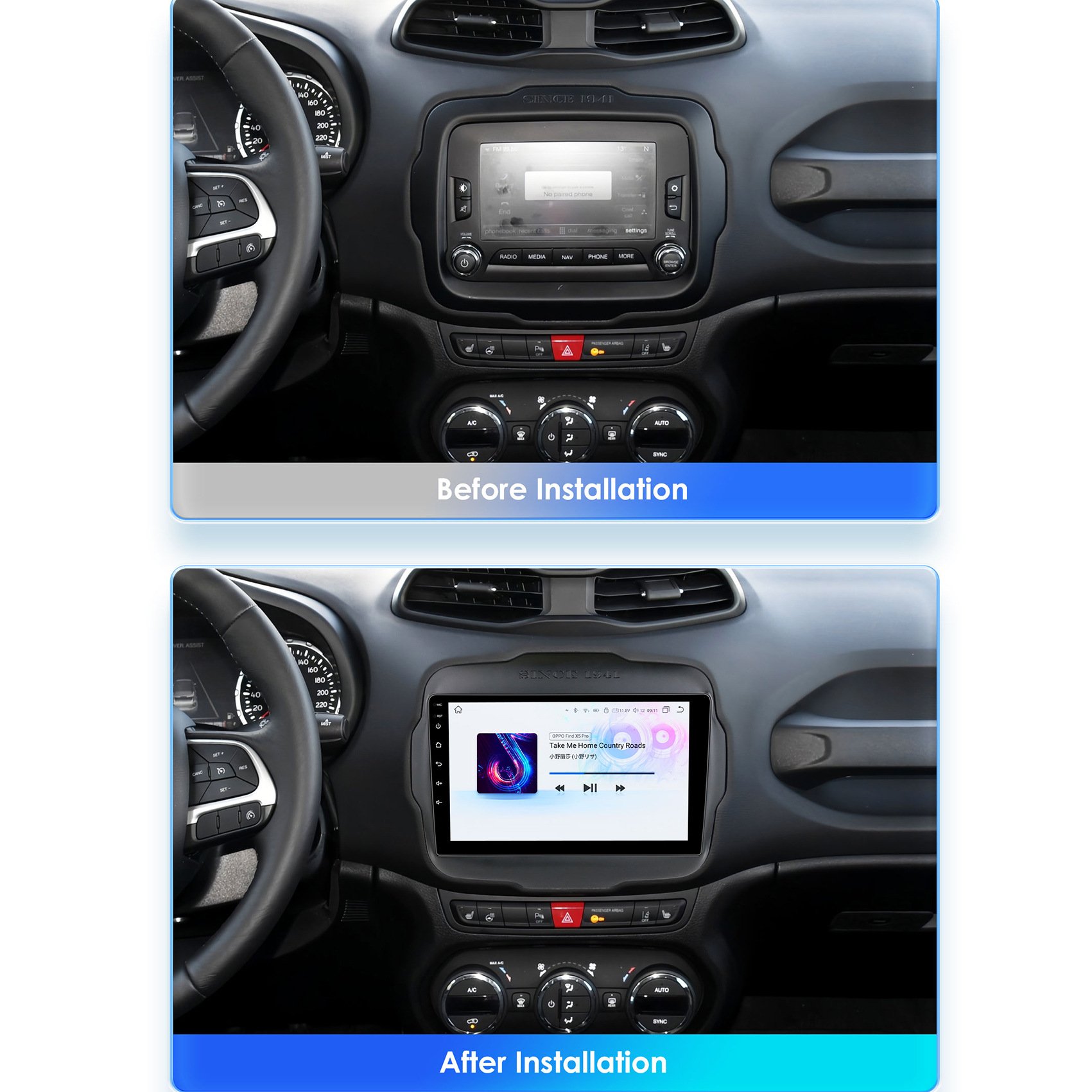 9 Inch Wifi+4G OLED Android 12 car dvd Player for Jeep Renegade 2016 2020 with radio CarPlay Android Auto car stereo with GPS
