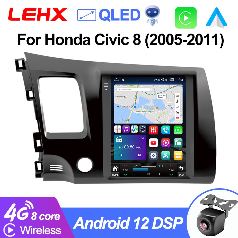 LEHX 8 Core For Tesla Style Android 12 Auto Carplay 4G For Honda Civic 2005 2006-2011 Car Radio Multimedia Player GPS Navigation