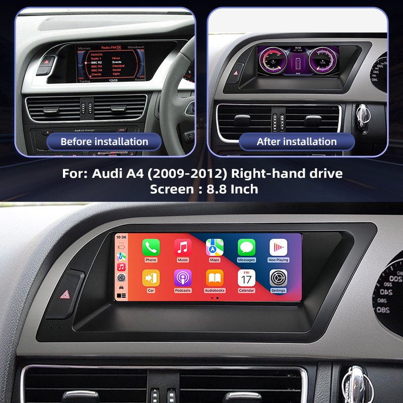 Android 13 8.8 inch touch screen CARPLAY for Audi A4 B8 A4L 2009-2012 Navigation RHD with auto radio multimedia player