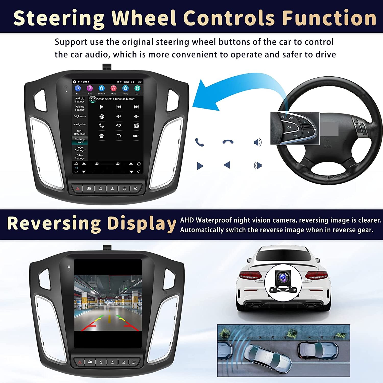Podofo 9.7" Car Stereo For Ford Focus 2012-2018 Car Radio Carplay Android Auto GPS Wifi FM RDS BT Hifi CANBUS MIC AHD Camera