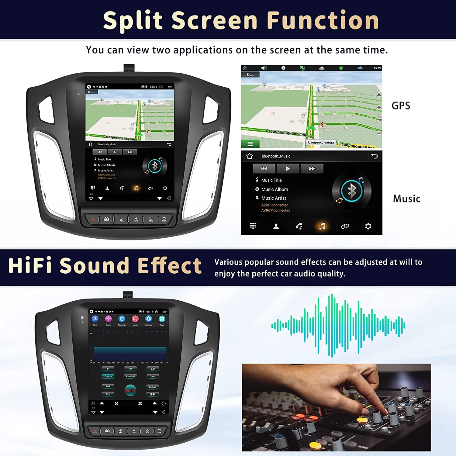 Podofo 9.7" Car Stereo For Ford Focus 2012-2018 Car Radio Carplay Android Auto GPS Wifi FM RDS BT Hifi CANBUS MIC AHD Camera