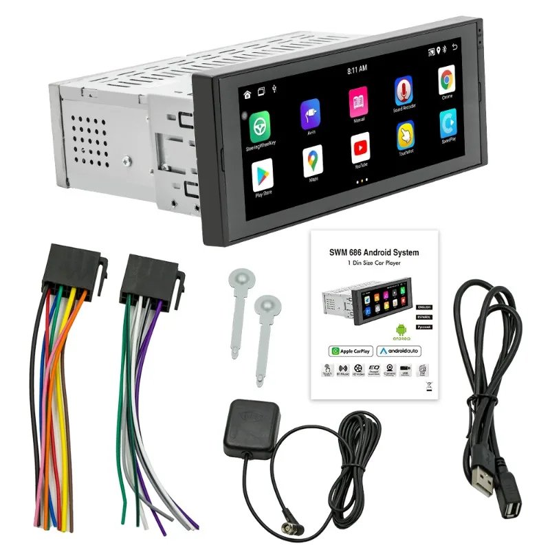 Car Radio Android Universal 1Din 6.86 Inch Touch Screen Wireless Carplay Smart Multimedia Player Autoaudio Stereo Navigation GPS