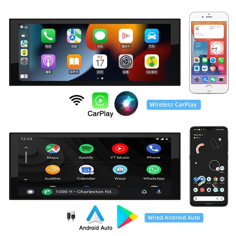 Car Radio Android Universal 1Din 6.86 Inch Touch Screen Wireless Carplay Smart Multimedia Player Autoaudio Stereo Navigation GPS