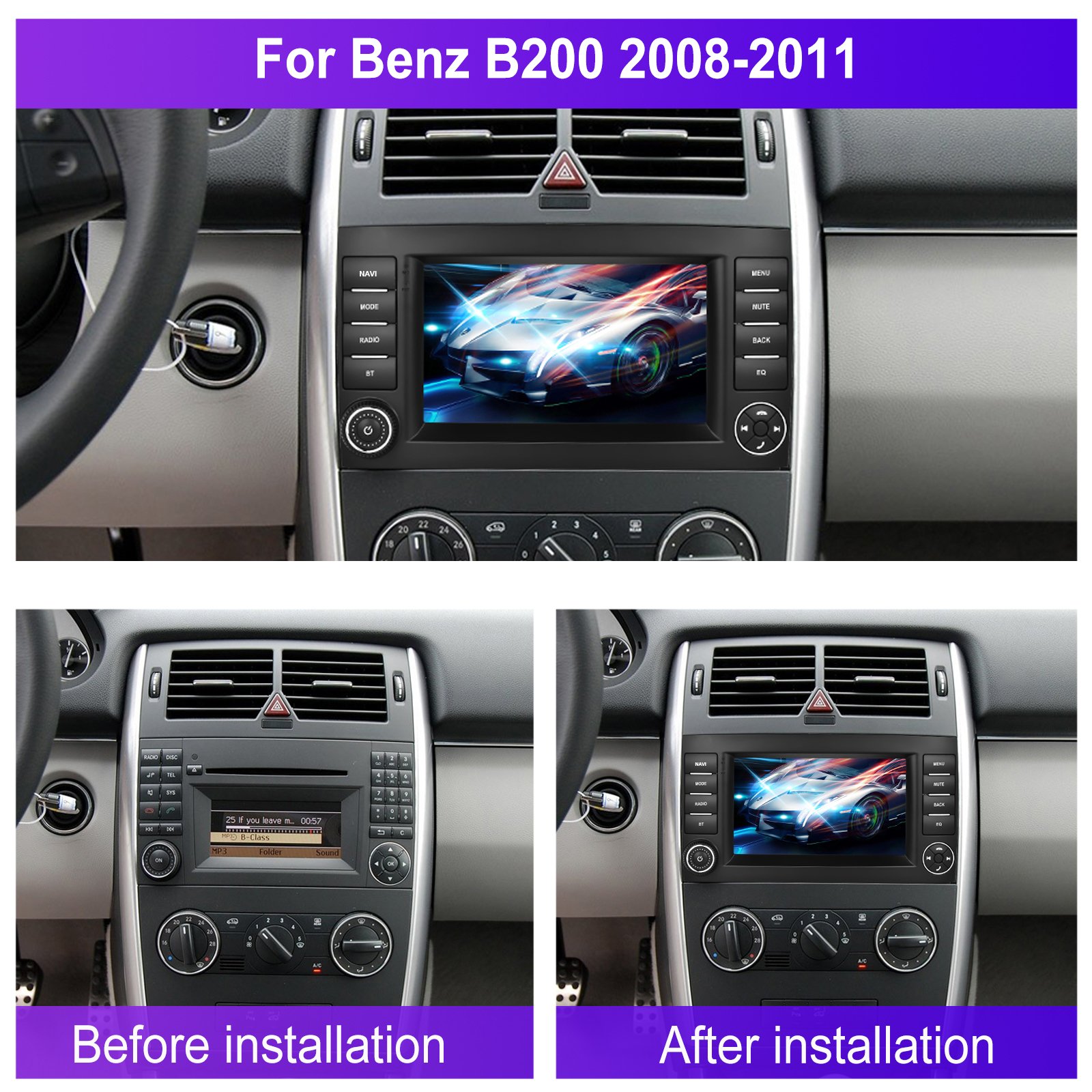 (Stock in EU) Podofo Android Car Radio 7'' Carplay Android Auto GPS RDS HIFI For Mercedes-Benz B200 2008-2011 Wholesale