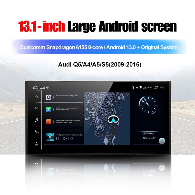 13.1" dvd car player radio android touch screen gps navigation carplay multimedia for Audi A4L Q5 A5 S5 2009-2016