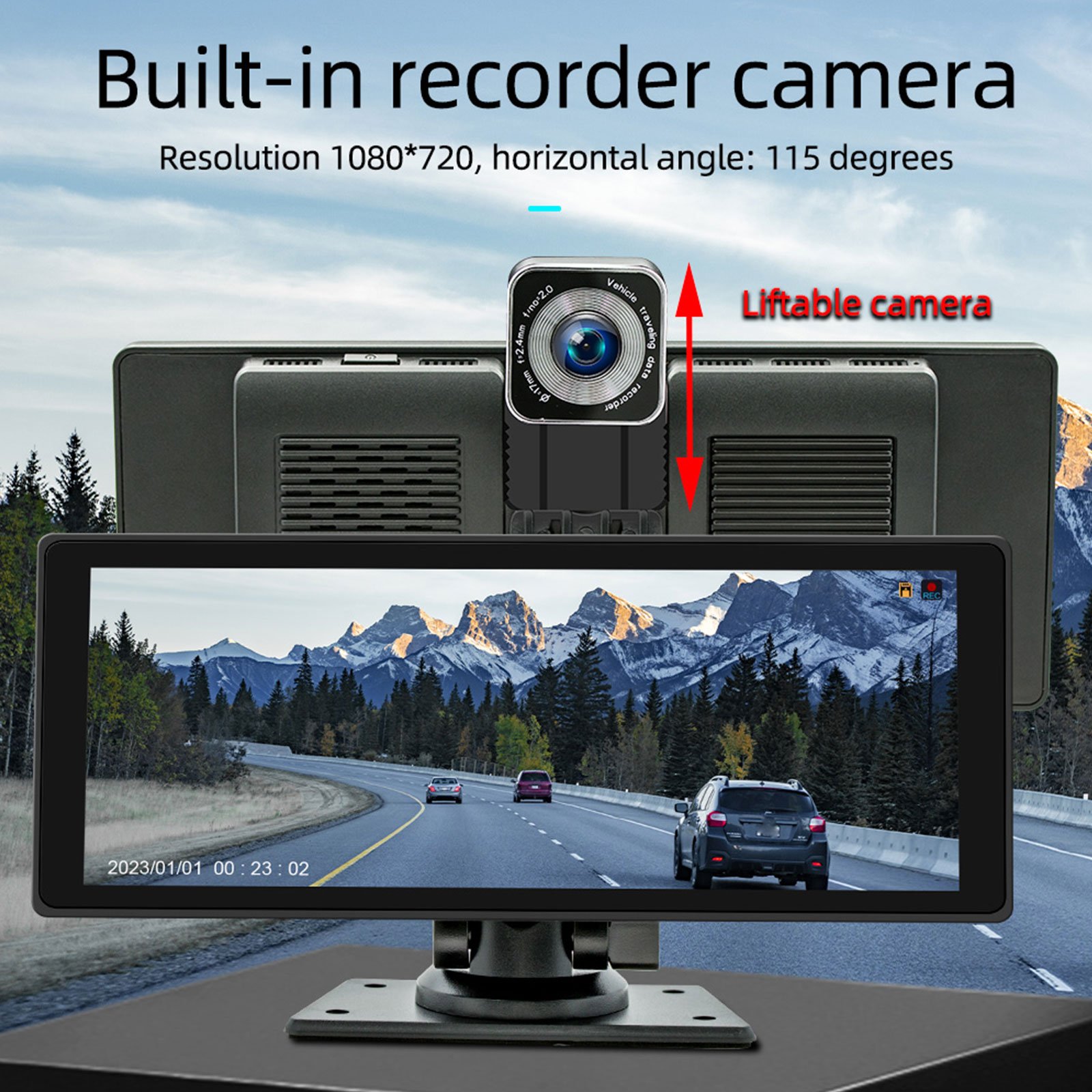 wireless Portable 10.26 HD navigation Touch screen Car Stereo Dual Lens DashCam DVR for Android Auto Carplay Screen