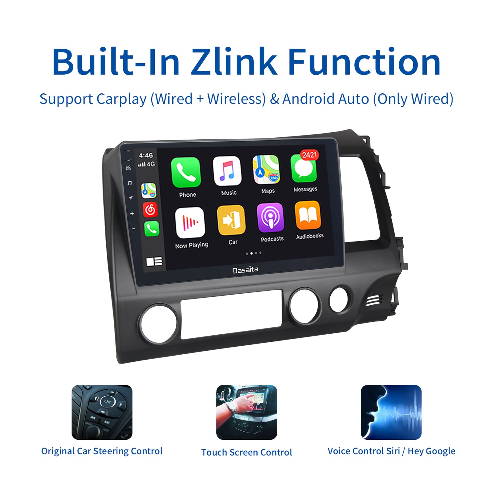 Dasaita 10.2 inch for Honda Civic 2009 2010 2011 Car Radio Backup Camera 1280*720 BT Android auto GPS Car DVD Player