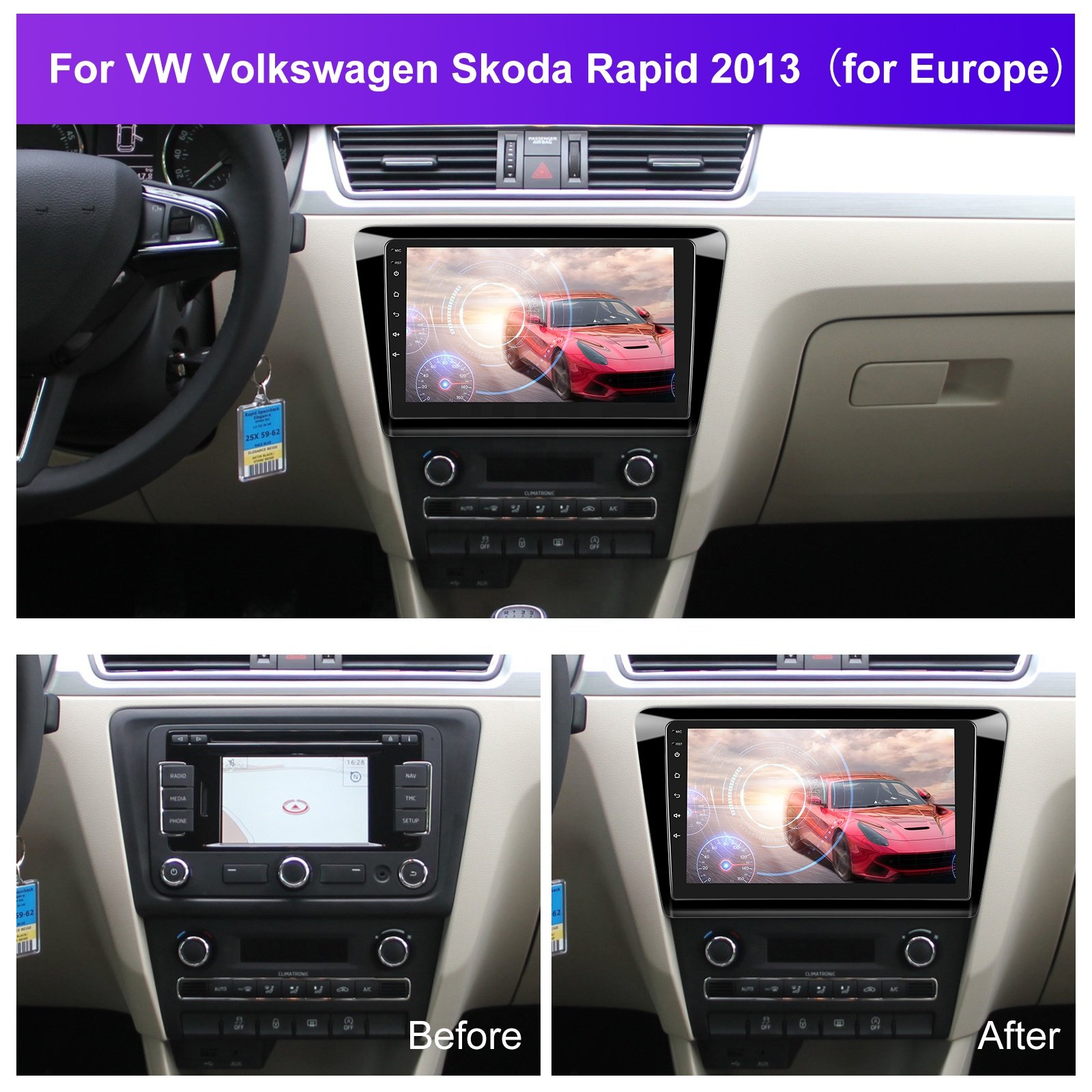 Podofo 9'' Android Car Radio Carplay Android Auto GPS RDS HIFI with AHD Camera For Volkswagen Skoda Rapid 2013 Wholesale