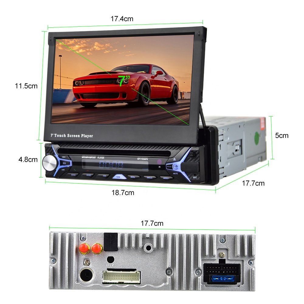 Podofo 1 Din Android Car Radio Stereo Car Player 7" Car DVD Player Motorized Retractable Touch Screen Android Auto GPS BT FM RDS
