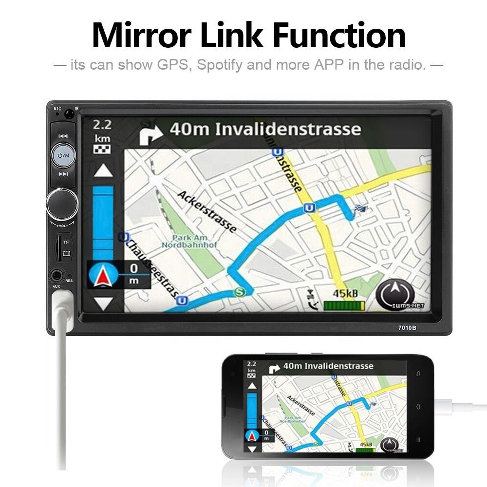 Podofo Car Radio 2 Din Autoradio 7" HD Touch Screen BT FM Car MP5 Player 7010B + 12LED Camera & Frame & Metal Mount