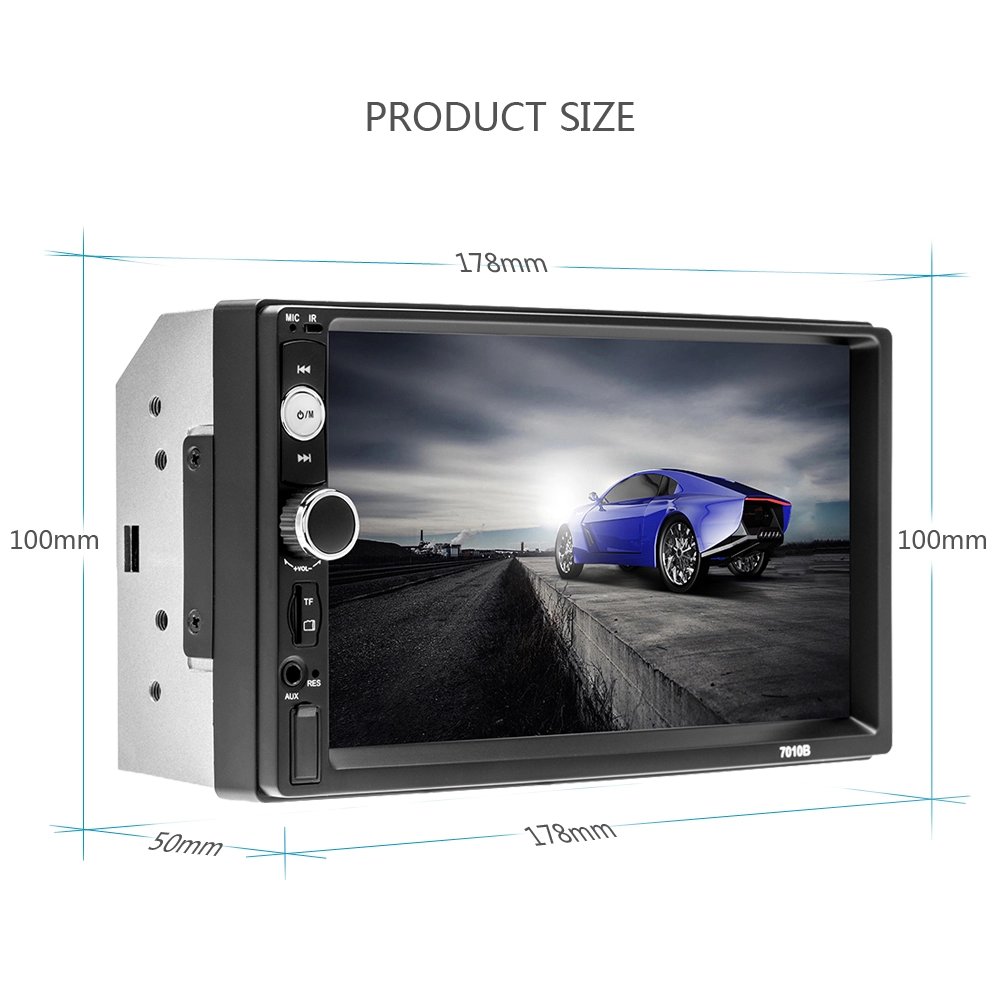 Podofo Car Radio 2 Din Autoradio 7" HD Touch Screen BT FM Car MP5 Player 7010B + 12LED Camera & Frame & Metal Mount