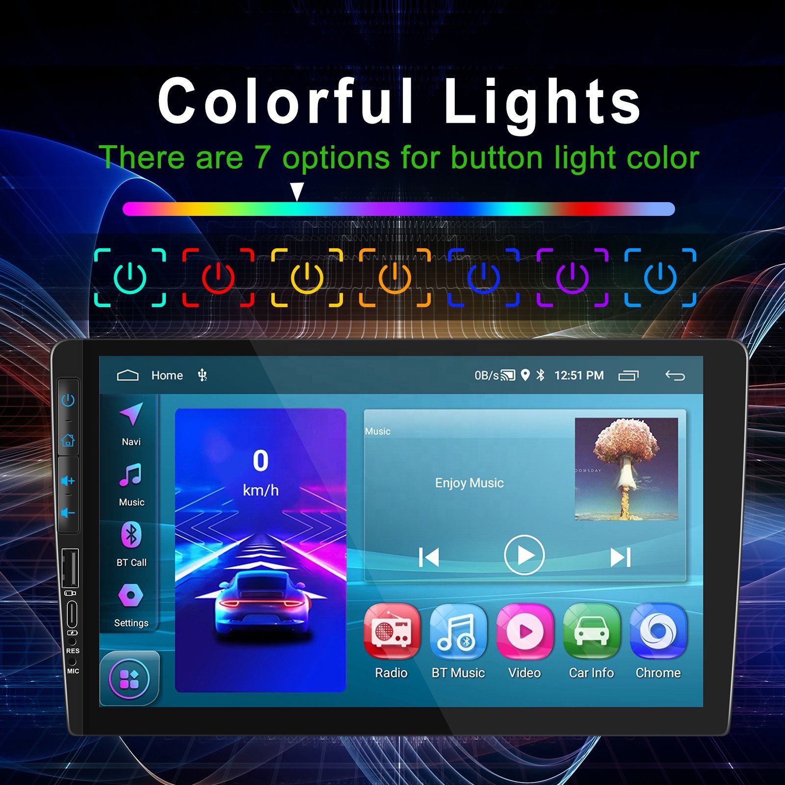Podofo 1 Din 9'' Car Radio Android 2+64GB Wireless Carplay Android Auto GPS Wifi FM RDS Hi-Fi Support AHD Camera Auto Electronic