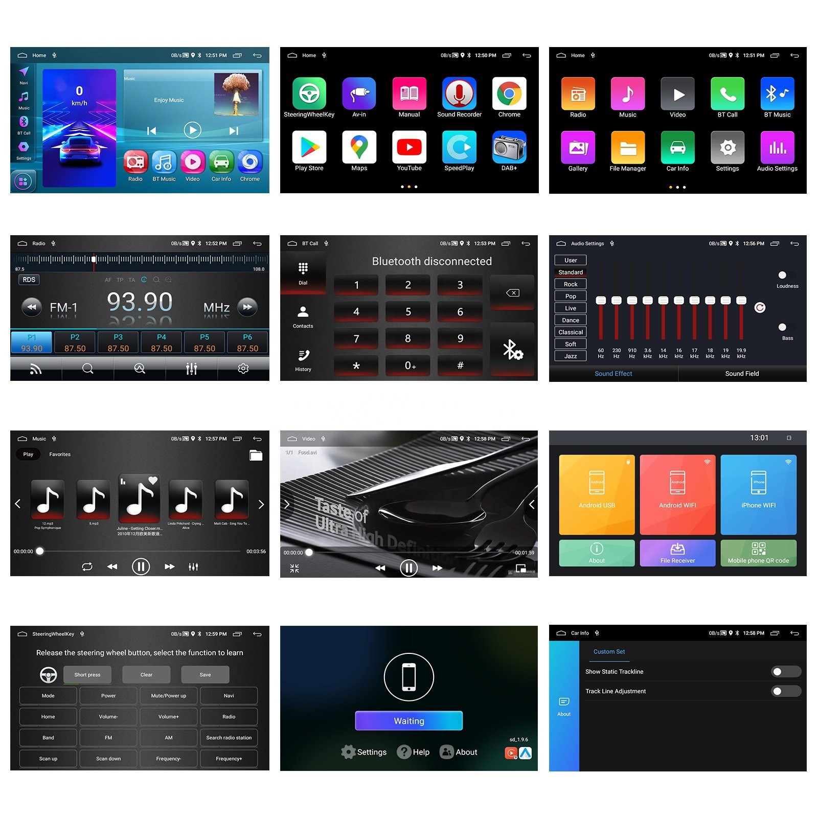 Podofo 1 Din 9'' Car Radio Android 2+64GB Wireless Carplay Android Auto GPS Wifi FM RDS Hi-Fi Support AHD Camera Auto Electronic