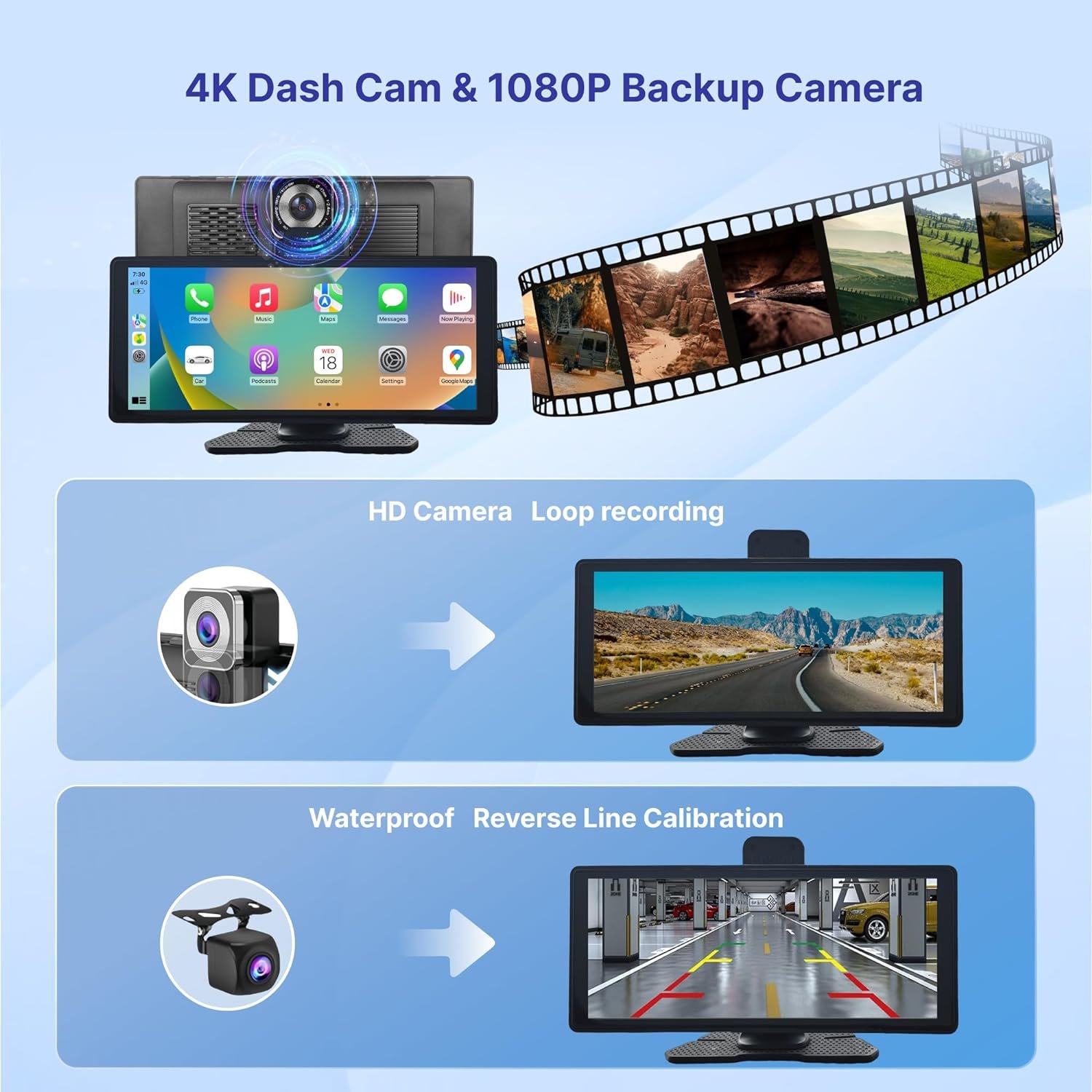 Car navigation Multimedia DVR 10.26 inch Portable CarPlay/AndroidAuto IPS HD full-touch screen With Wireless MirrorCast