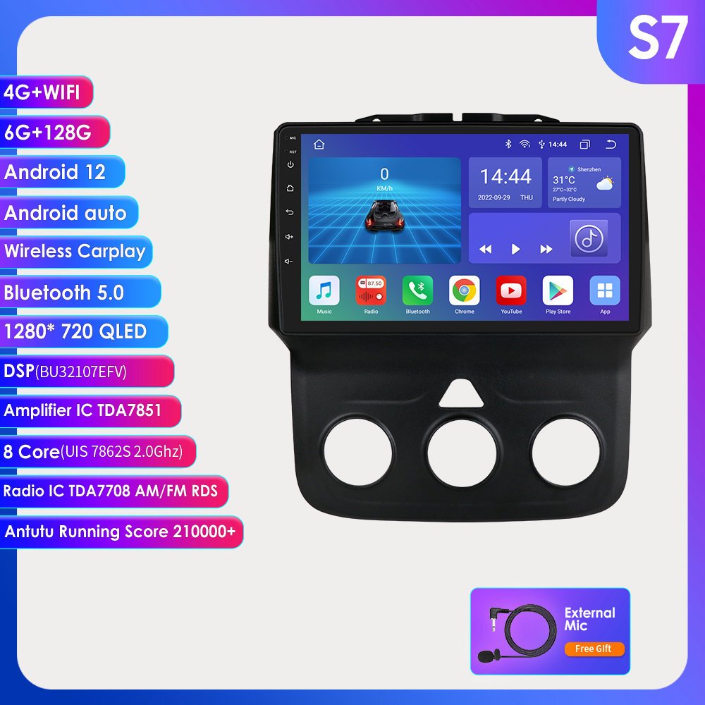 9 Inch Wifi+4G OLED Android 12 car dvd Player for Dodge Ram 1500 Manual AC with radio CarPlay Android Auto car stereo with GPS