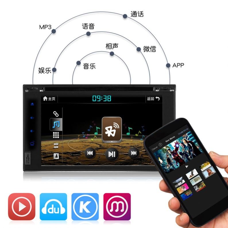 2din 6.2 inch touch screen Bluetooth Car DVD Player with /AM/FM radio GPS navigation
