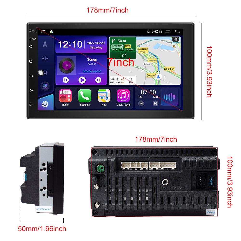 Podofo 8 Core 6+128G Android 13 7" Car Radio Stereo Autoradio GPS 4G Wifi AI Voice Carplay Android Auto DSP Hi-Res RDS OBD2 DAB+