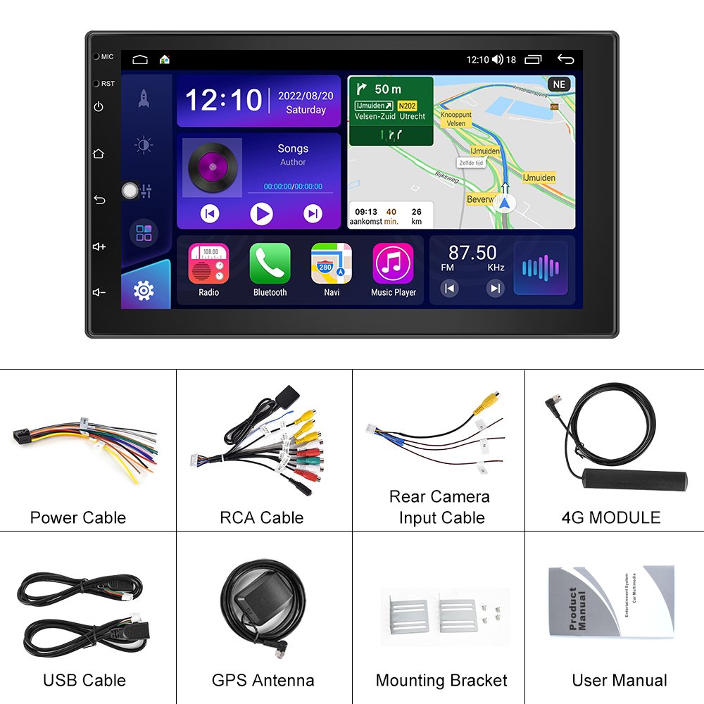 Podofo 8 Core 6+128G Android 13 7" Car Radio Stereo Autoradio GPS 4G Wifi AI Voice Carplay Android Auto DSP Hi-Res RDS OBD2 DAB+