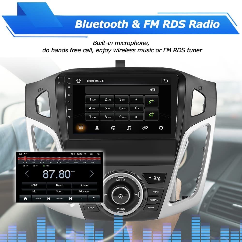 Podofo Android Car Stereo for Ford Focus Radio 2012-2018 9 Inch Touch Screen Double Din Head Unit with GPS WIFI BT FM RDS