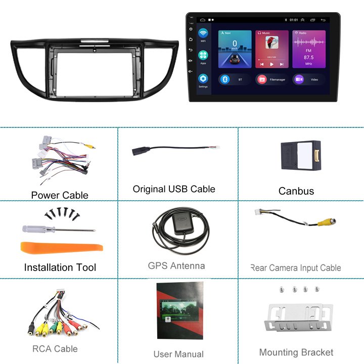 Podofo 9" 2Din Android Car Radio 2+32G For Honda CRV 2012-2014 Car Stereo Carplay Android Auto GPS WIFI BT HIFI Audio FM RDS