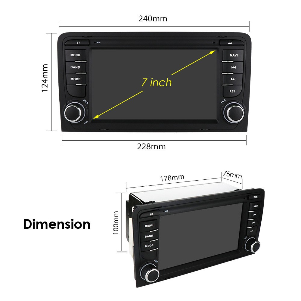 Wholesale Android 7 Inch Car DVD Player 1 Din Multimedia Diamond Car Radio With Fm/Bt/AHD/DSP/4G Wifi For Audi A4 2000-2008