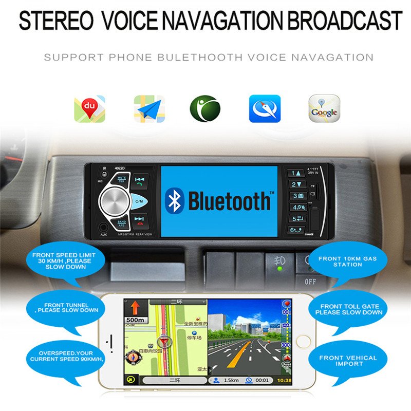 Podofo Autoradio 4.1'' Car Radio 1Din Audio Stereo FM BT Steering Wheel Remote Control Intelligent Dynamic Reverse Camera