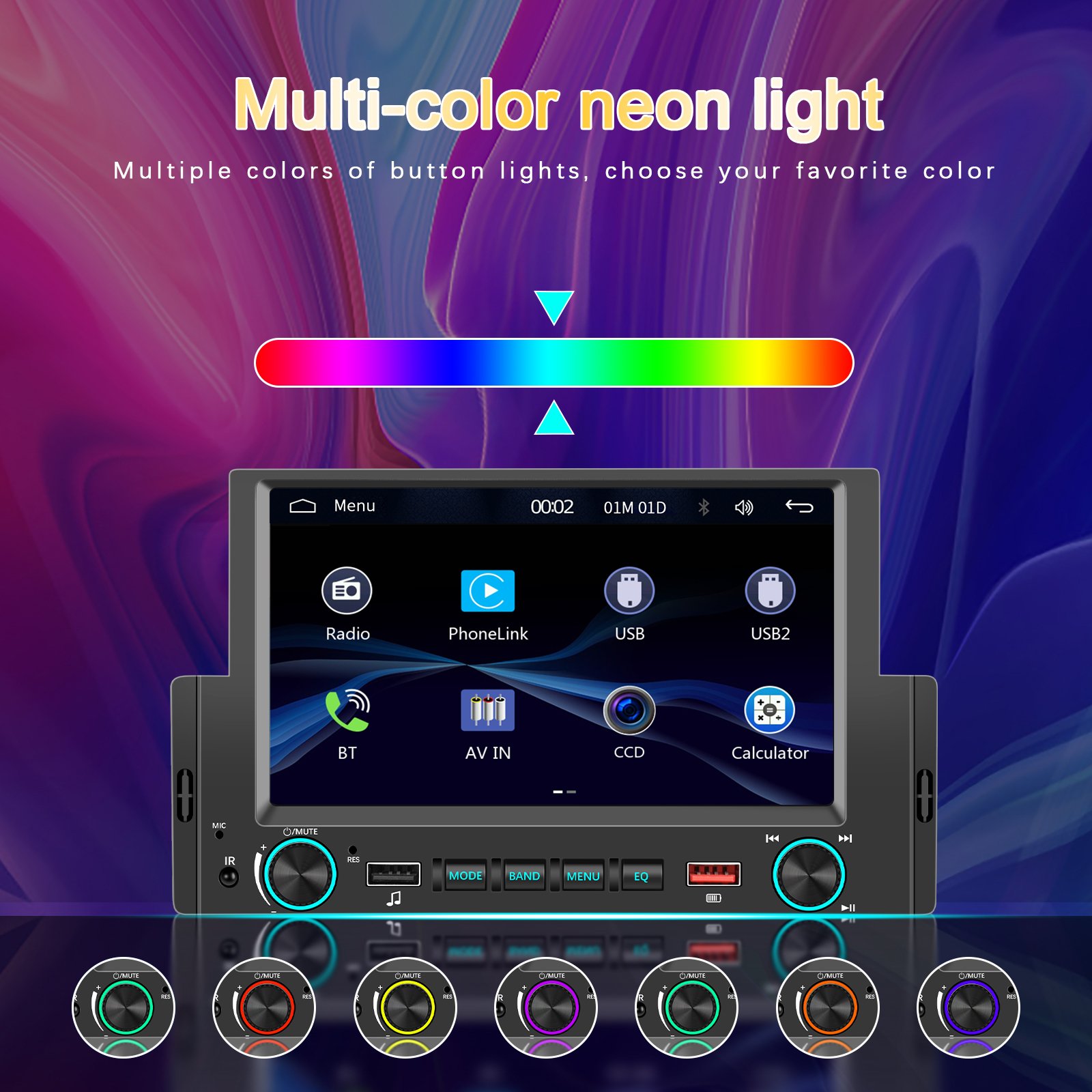 Podofo 1 Din 6.2'' Car Radio Wired Carplay Android Auto Car MP5 Player BT FM USB Fast Charge External Microphone New Design