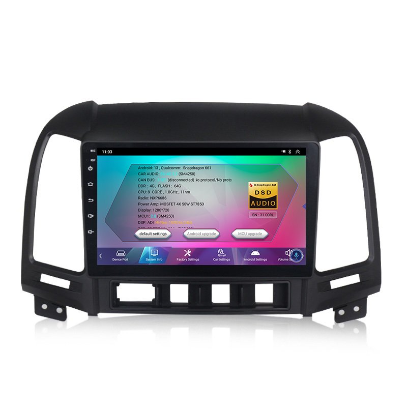 9 inch 8 Core Android 13.0 Car Screen Qualcomm 4250 Carplay Radio for Hyundai Santa Fe 2005-2012 DSP Car Stereo Player