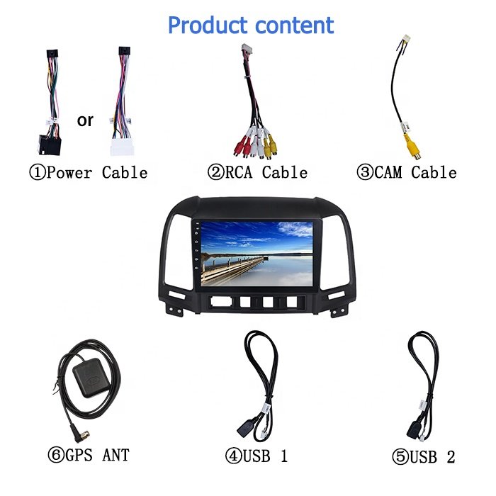 9 inch 8 Core Android 13.0 Car Screen Qualcomm 4250 Carplay Radio for Hyundai Santa Fe 2005-2012 DSP Car Stereo Player
